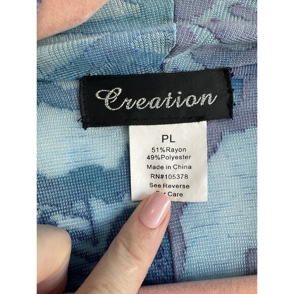 Creation Women's Blue Purple Floral 3/4 Sleeve Open Knit Cardigan Petite Large - Picture 5 of 10